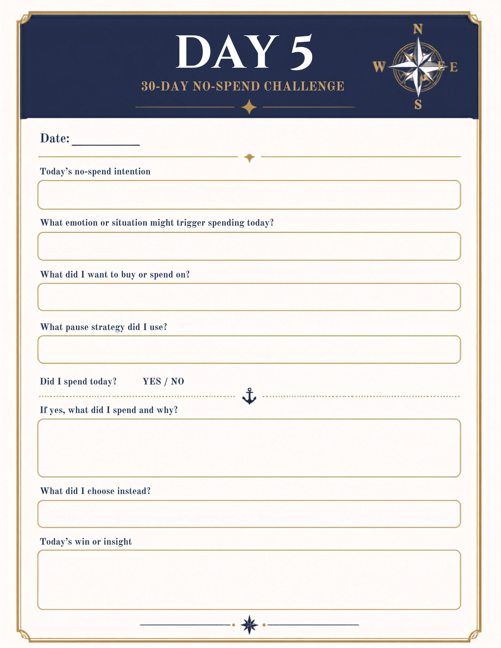 30-Day No-Spend Challenge Tracker